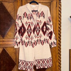 Aztec Patterned Hooded Cardigan